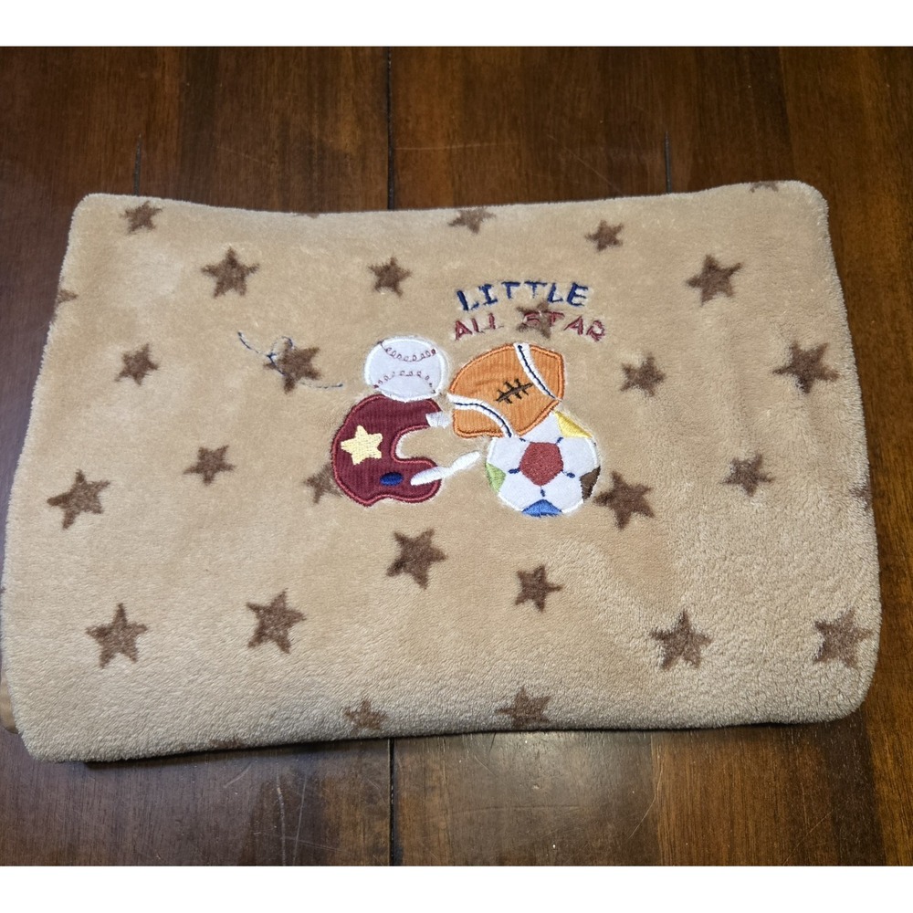 Just Born Brown‎ Stars Little All Star Sports Balls Baby Blanket Lovey 38x27"